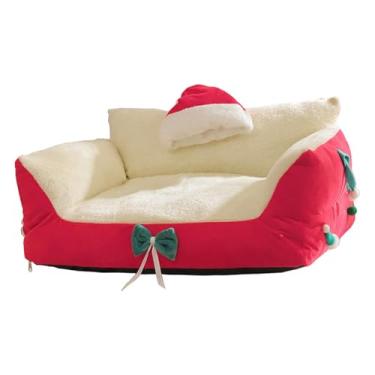 Imagem de Ｂｅｓｇａ Cama para gato de estimação, casinha para gato, acessórios para brincar, canil, descanso confortável, caverna fofa, casa de inverno portátil para, Vermelho 60x40x30cm