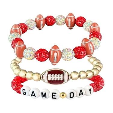 Imagem de Fussinatioanry Pulseiras de bola de discoteca para o dia do jogo de futebol, joias esportivas unissex, presentes empilháveis de espírito de equipe para mulheres e homens, Medium, Sem Pedra Preciosa