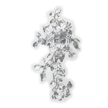 Imagem de SUNMOVE Aplique de renda de paetê bordado bordado bordado bordado flor tecido colarinho remendo para vestido de noiva artesanato DIY (prata)