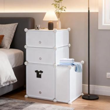 Imagem de Mesa de Cabeceira Modular com Tampa com Divisoria Armário,Armário Modular de Gavetas,Plástico,Empilhável,Grande,Branco,Módulo 3