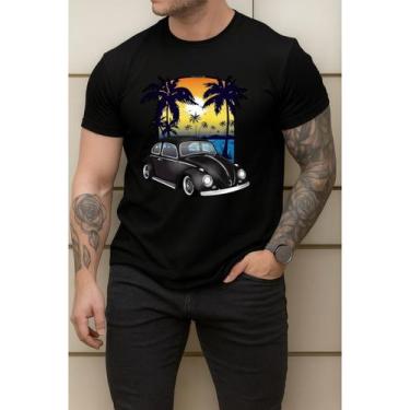 Imagem de Camisa Masculina Premium Estampada Fusca Carro Paisagem Praia Em Algod