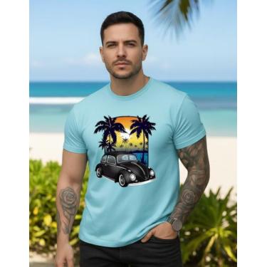 Imagem de Camisa Masculina Premium Estampada Fusca Carro Paisagem Praia Em Algod
