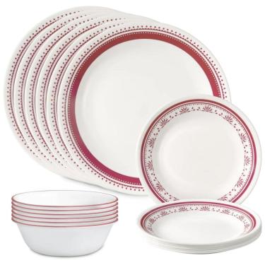 Imagem de Aparelho de Jantar Corelle Everyday 18 Peças para 6 Pessoas, Durável e EcoFriendly, Pratos e Tigelas de Vidro com Borda Mais Alta