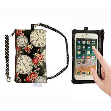 Imagem de Tainada Bolsa para celular 2 em 1 com tela sensível ao toque e cordão removível para o pescoço, alça de pulso para iPhone 16/15 Pro Max; Samsung S24+, S23, A54 (relógio e preto rosa)