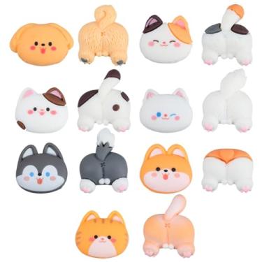 Imagem de SUNNYCLUE 1 caixa de 56 peças, 14 estilos de berloques de animais de resina, cabochão fofo, liso, cabeça pequena, sortidos, cão, gato, vida macia, cabochão para decoração de artesanato DIY, enfeites