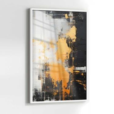 Imagem de Quadro Decorativo com Moldura e Acrilico Cristal Vidro Abstrato Pintura Preto Branco Dourado Sala Quarto Hall