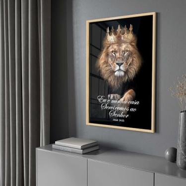 Imagem de Quadro Decorativo com Moldura e Acrilico Cristal Vidro Leão de Judá Versículo Sala Quarto Hall