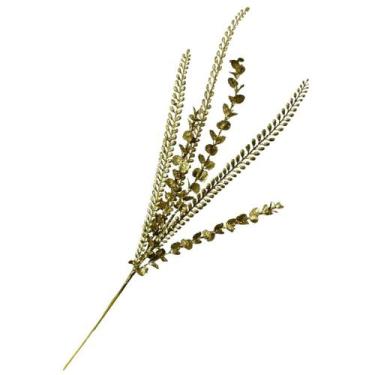 Imagem de Galho decorativo folhas glitter dourado - TOK DA CASA, 80cm