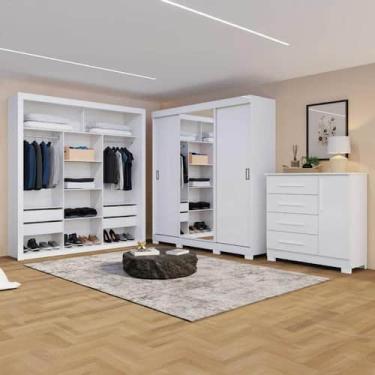Imagem de Conjunto Para Quarto Guarda Roupa Cômoda e Closet Amoudi Móveis, Branc