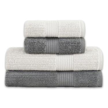 Imagem de Toalha de Banho e Rosto Buddemeyer Luxo Fio Penteado 4 Peças Premium Alta Absorção Cor:Cinza 1744 e Cinza E. 1839
