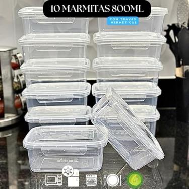 Imagem de Kit 10 Marmita Potes 800ml com Travas Laterais BPA FREE - Alimentos organizadores de congelador