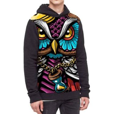 Imagem de Moletom Com Capuz Coruja Psicodélica Ref:568 - smoke, Preto, GG