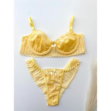 Imagem de Conjunto Sem Bojo Com Aro Amarelo Forrado - Treacy Lingerie, M