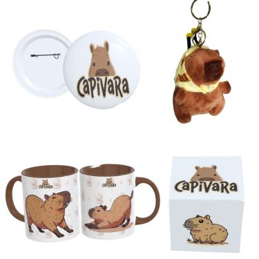 Imagem de Kit Presente Capivara – Caneca + Pelúcia + Botton + Caixa Decorada