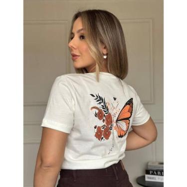 Imagem de Blusa Feminina Borboleta T -Shirt Camiseta Moda 100% Algodão P AO G2 P