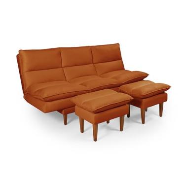 Imagem de Sofá-Cama Chaise Vancouver 3 Lugares até 5 Posições Ajustáveis Suede Terracota Casa Imperial com Banquetas