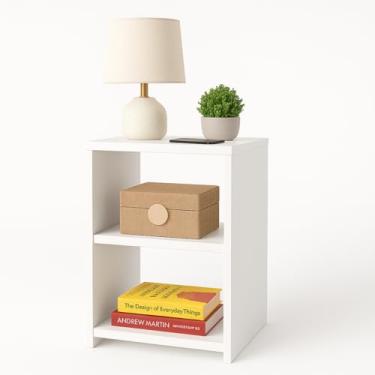 Imagem de BOXFAN Mesa de Cabeceira Nicho Quarto Casal Decoração Mesinha Apoio Cama Quarto Casal Solteiro Criado Prateleira Multiuso Organizadora Branca Mdf Sala Cozinha