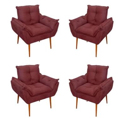 Imagem de Kit 04 Cadeiras Poltronas de Luxo Opala Sala, Quarto Cor:marsala