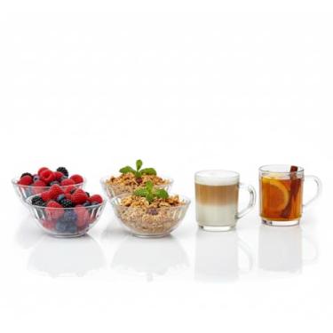 Imagem de Conjunto 6 Canecas 245ml + 6 Bowls 350ml em Vidro Transparente, Jogo de Mesa para Bebidas e Alimentos