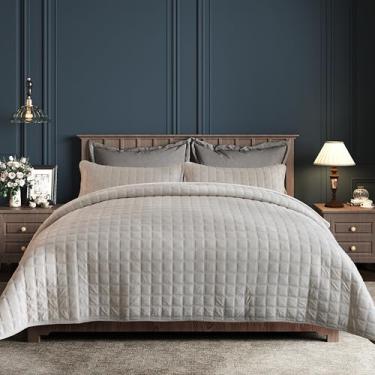 Imagem de Fleeco Conjunto de edredom king de veludo de dupla face atualizado, 274 cm x 243 cm, colcha ultramacia com 2 fronhas combinando, para todas as estações, cinza