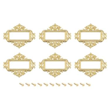 Imagem de Porta-etiquetas de metal, 55 x 43 mm, 6 peças vintage com cadarço para etiqueta de negócios, porta-cartões para prateleira, arquivo, escritório, biblioteca, gaveta, tom dourado