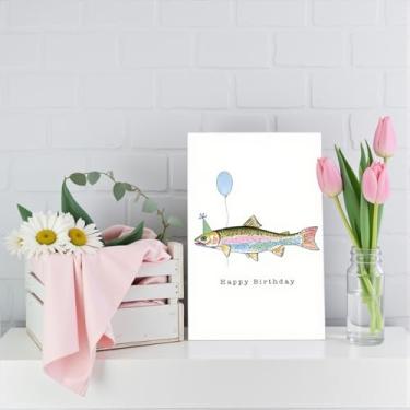 Imagem de Cartão de aniversário divertido versátil com envelope - papel de qualidade premium, desejos para homens e mulheres, design de peixe e balão para toda a família, bem-humorado, universal, cartão de