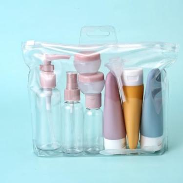 Imagem de Conjunto de recipientes de viagem premium | Garrafas de prensa portáteis para cosméticos, xampu, loção e creme, garrafas recarregáveis seladas a vácuo 3, Conjunto de 11 peças Morandi Color
