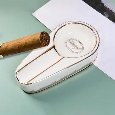 Imagem de Cinzeiro de charuto para exterior, cinzeiros individuais pátio com suporte, pequeno cinzeiro portátil de cerâmica para viagem para presente sala de estar escritório decoração - branco