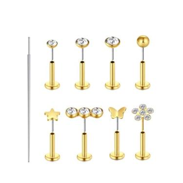 Imagem de Brinco de cartilagem de ouro prateado para mulheres, brincos sem fio, tragus, concha, 6 mm, hipoalergênico, pilhas, cartilagem, hélice, joias, 16 g, 20 g, 18 g, brincos de segundo furo plano para