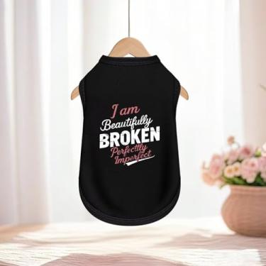 Imagem de Camiseta regata sem mangas para o verão roupas para animais de estimação I Am Beautifully Broken, estampa perfeitamente imperfeita preta GG