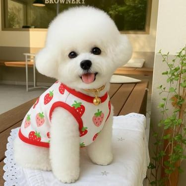 Imagem de Camiseta de cachorro com estampa de morango, regata fofa sem mangas, para cães e gatos, camiseta legal e confortável para animais de estimação, branca GG