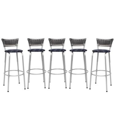 Imagem de Banquetas Junco Degradê Cyber Estrutura Prata Ideal para Bancada Balcão e Cozinha Kit 05 Unidades - Itagold (Assento Floral Preto)