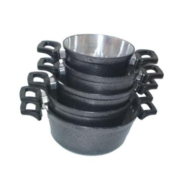 Imagem de Jogo Panelas Tampa Vidro Alumínio Batido Cinza Craqueado