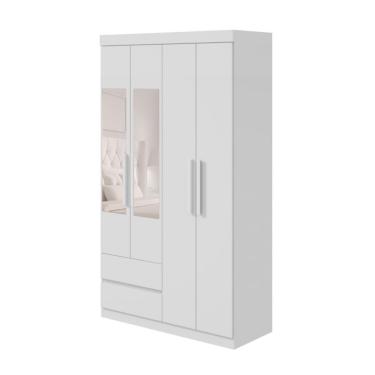 Imagem de Guarda-Roupa Casal com Espelho Zeus sem Pés 4 Portas 2 Gavetas Branco