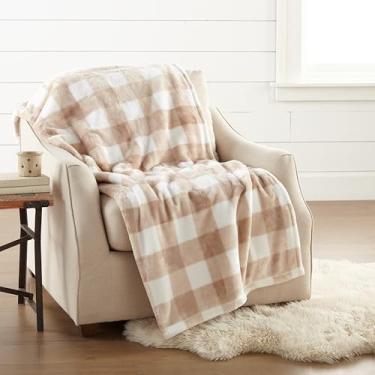 Imagem de Crafted by Catherine Manta de pelúcia xadrez de veludo marrom-acastanhado grande 152 x 178 cm