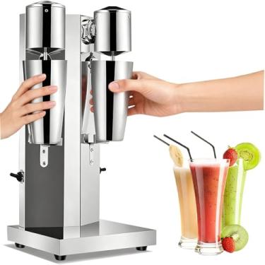 Imagem de Tonchean - Máquina de batidos de leite de cabeça dupla para batidos de leite comercial, batedeira de leite em aço inoxidável, batedeira elétrica para batidos de leite de duas velocidades, 110 V, 180