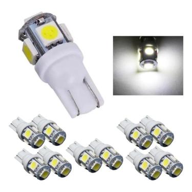 Imagem de Kit 10 Lampada T10 5 Led Branca Branco W5W Pingo Luz
