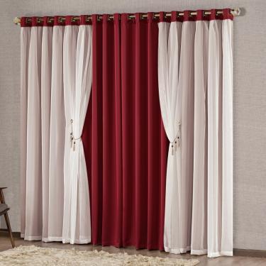 Imagem de Cortina Bélgica 2 Mts Sala Quarto Blackout para Varão - Vermelha