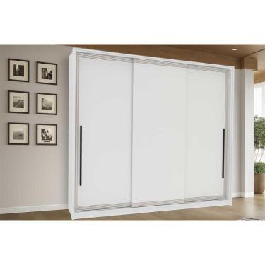 Imagem de Guarda Roupa Casal 3 Portas De Correr E 4 Gavetas Valência Branco - Politorno
