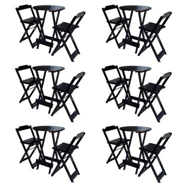 Imagem de Kit 6 Jogos De Mesa Bistrô De Madeira Com 2 Cadeiras Dobravel Preto - Preto