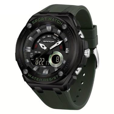 Imagem de Relógio De Pulso Masculino à Prova D'água 50m Esportivo Multifuncional Com Pulseira De Silicone Verde Militar
