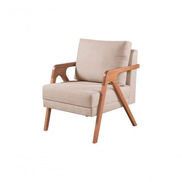 Imagem de Poltrona Decorativa Mona Braço De Madeira Cor:linho Bege