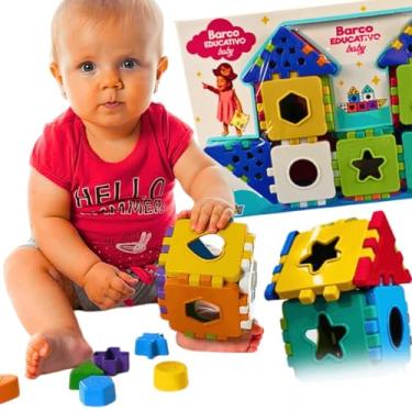 Imagem de Kit brinquedo didatico para distrair bebes 1 a 3 anos kit barco cubo formas de montar educativo brinquedoteca presente natal dia das crianças menino menina