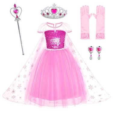 Imagem de Fantasia de princesa de festa de Chili para meninas pequenas com coroa, marca, luvas acessórios 3 – 12 anos, Pink-58 With Accessories, 3-4T