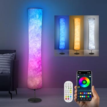 Imagem de Torchlet Luminária de chão, lâmpada LED que muda de cor RGB, lâmpada inteligente Alexa APP Control, lâmpada de chão moderna com modo DIY, sincronização de música e sombra de tecido branco, lâmpada de pé para sala de estar quarto sala de jogos