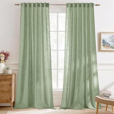 Imagem de StangH Cortinas de linho verde sálvia para quarto, cortinas de janela semitransparentes rústicas com painéis decorativos sólidos de casa de fazenda para porta deslizante, L149 x C84, 2 painéis