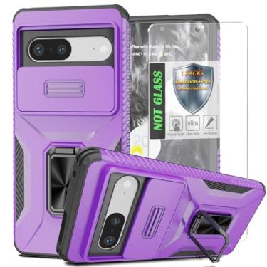 Imagem de Capa para Pixel 7, com capa de lente de câmera deslizante, protetor de tela HD, suporte de anel giratório de 360°, capa protetora à prova de choque de grau militar AYMECL para Google Pixel 7, roxa