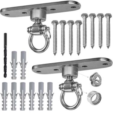 Imagem de Dakzhou 2 cabides de aço inoxidável resistentes com rolamentos de balanço suaves de 180° + 360°, capacidade de 680 kg para ambientes internos e externos, rede de ioga, cadeira, saco de areia, bolsa de