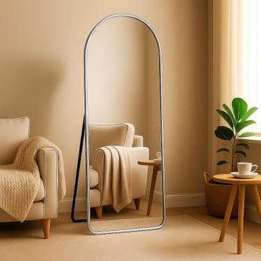 Imagem de Espelho Moldura Alumínio Oval 170x70 Suporte de chão com Base Reta  Co