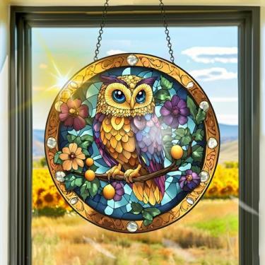 Imagem de Acrílico colorido, apanhador de sol, decoração de janela suspensa de coruja, arte de parede de arco-íris, para sala de estar, quarto, varanda, interior e exterior, jardim, enfeites de Natal 19 x 19 cm